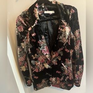 MINKPINK velvet jacket pockets and covered button and floral pattern